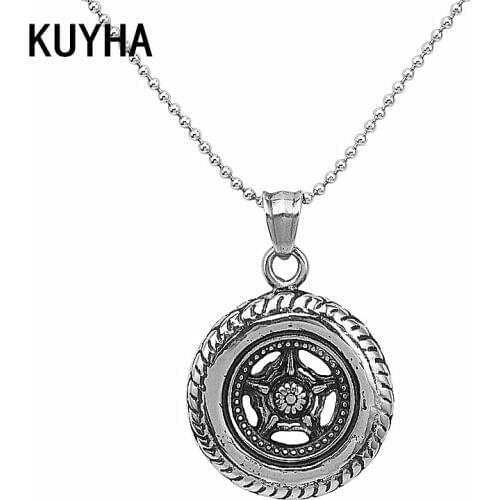 316L Stainless Steel Choker Necklace Chain Collar Wheel Shape Pendant Trendy Jewelry For Women/Men