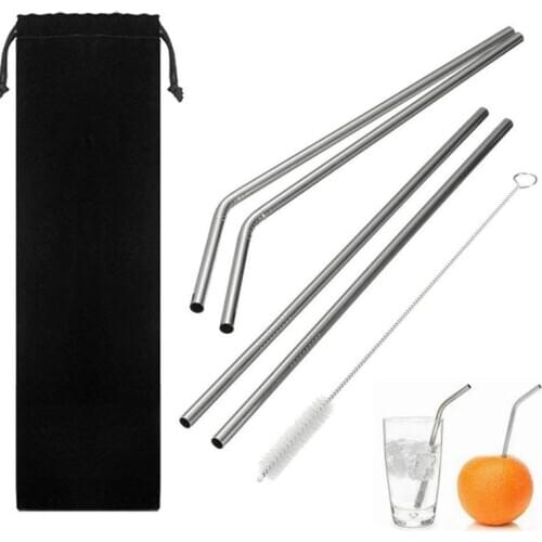 Drinking Straws Reusable Stainless Steel Straws Set of 5, 2pcs 10.5 inch Bendy Straws+ 2pcs 10.5 inch Straight Straws+1pcs 9.5 i
