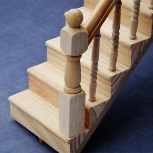 Doll House Stair Sturdy With Handrail Wood Handmade Doll Staircase for Home