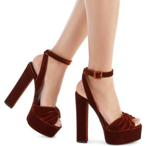 Luxury Brand Women Summer Sandal Flock Platform Sandals Women 34-45 Super High Chunky Heels Women Shoes Dress Shoes