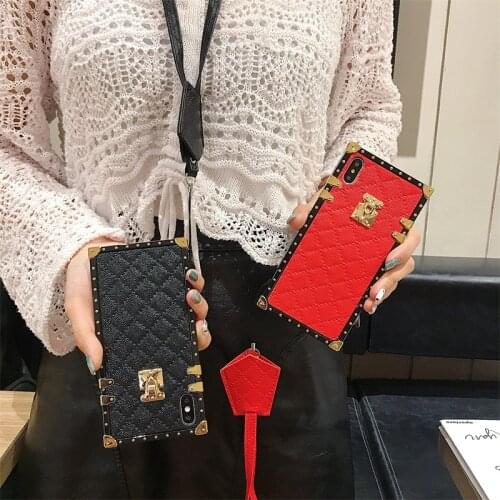 Luxury Square PU Leather Phone case For iPhone 12 mini 11 Pro MAX 6S 8 7 Plus With Lanyard back cover For iPhone XR XS MAX cases
