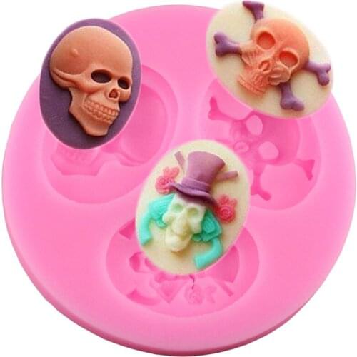 Skull Head Silicone Mold Halloween Cupcake Topper Fondant Molds Candy Chocolate Gumpaste Clay Resin Moulds Cake Decorating Tools