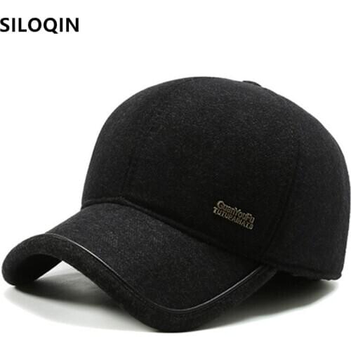 SILOQIN New Winter Warm Baseball Caps For Men Earmuffs Hat Adjustable Size Warm Dad Hats With Earmuffs Mens Brand Snapback Cap