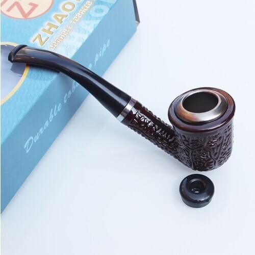 Classic Heat Resistant Pipe Filter Smoking Pipes Herb Tobacco Pipes Narguile Grinder Wood Grain Resin Cigarette Holder