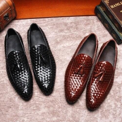 Italian Style Handmade Weave Loafers Tassel Fringe Wedding Party Dress Shoes Hombre