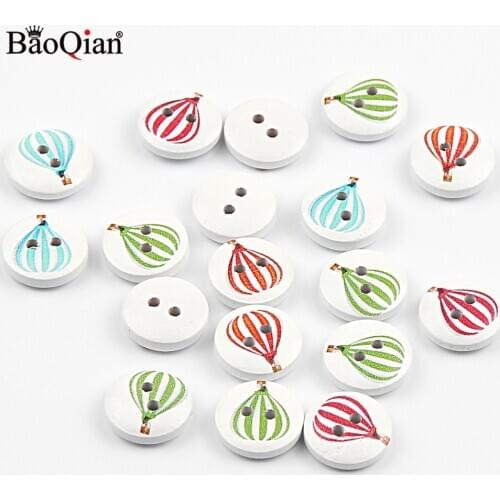 50Pcs 15mm Mixed Hot Air Balloon Painted Wooden Buttons For Clothing Scrapbooking Crafts DIY Needlework Sewing Accessories