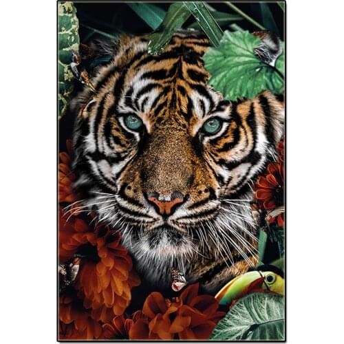 Lion Tiger Elephant Elk Orangutan Animal Flower DIY Cross Stitch Embroidery 11CT Kits Craft Needlework Set Room