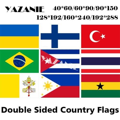 YAZANIE Double Sided Ukraine Finland Turkey Brazil Cuba Thailand Vatican Philippines Ghana Polyester Printed Flags and Banners