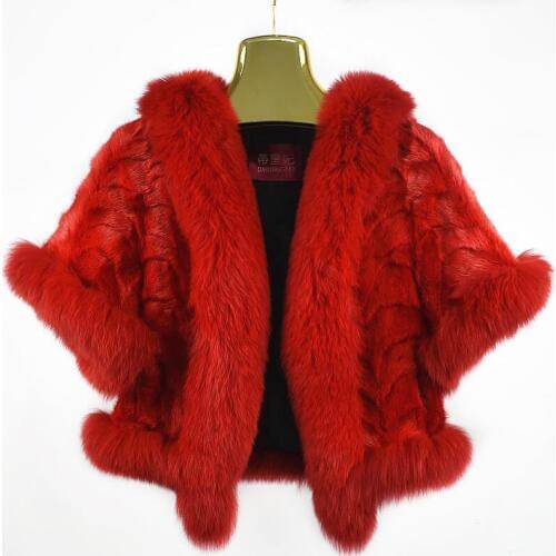 2020womens new natural mink fur with fox fur fur collar shawl jacket short real fur clothes fashion casual