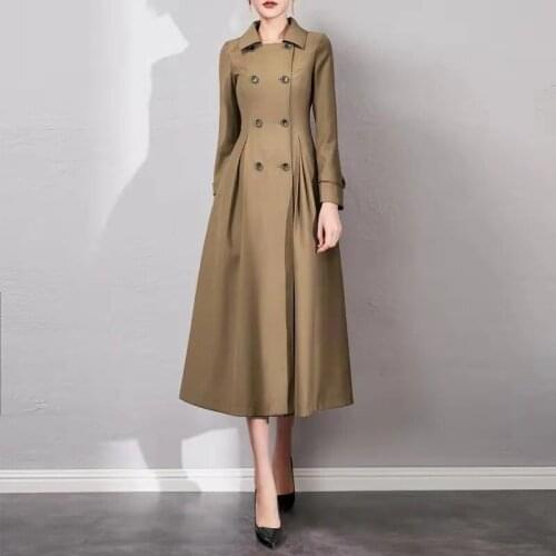 Windbreaker coat women 2021 autumn new mid length knee high sense slim temperament red coat women