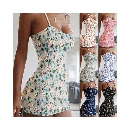 YYCZF Women Dresses 2021 Summer Mini Party Club Sexy High Waist Slip O Neck Print Flowers Pattern Lift Thin Dress Vestidos