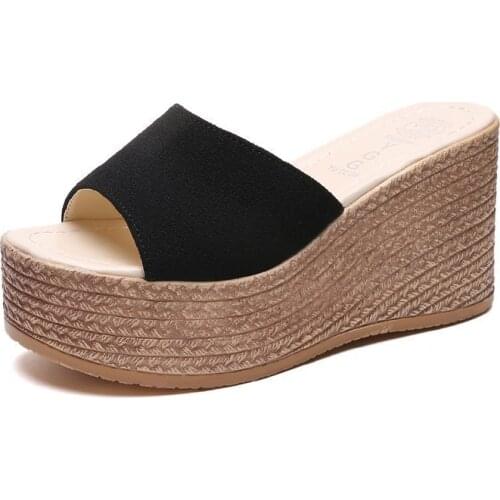 2021 Summer new super high-heeled wedge sandals suede one-word buckle waterproof platform trifle open toe women