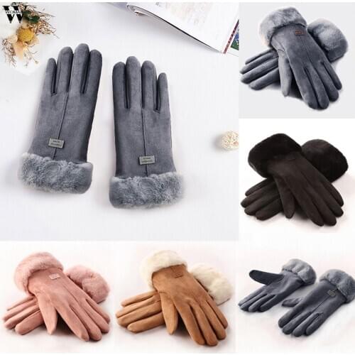 Women Winter Gloves Ladies Outdoor Windproof Lined Driving Glove Fur Mittens Touch Screen Skin-friendly mujer перчатки женские