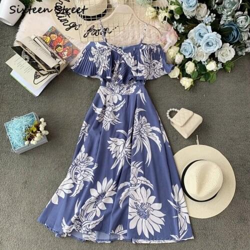 Maxi Dresses for Women Summer Ruffles Slash Neck Off Shoulder Korean Clothing Women Sexy Dress Vintage Y2k Vestido De Mujer 2021