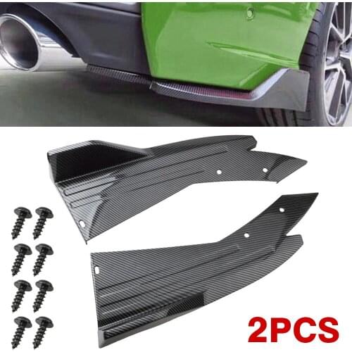 2pcs Glossy Black Carbon Fiber Look ABS Car Auto Bumper Spoiler Rear Lip Splitter Diffuser Winglet Wing With Bolts DIY Parts