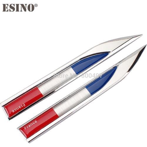 2 x Car Body Fender Side Metal Chrome Zinc Alloy Knife Side 3D The Flag Of The France Emblems Badges Decals Stickers