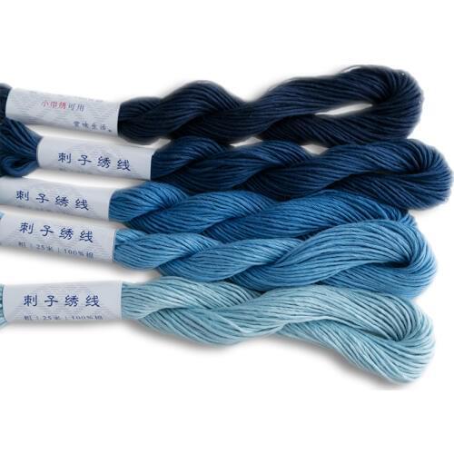 5piece/set 25meter/piece 5 Color Gradient Blue Sashiko Thread Set 100% Cotton Thick 10 Strands Kogin Thread