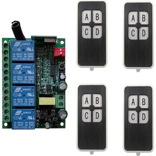 AC110V 220V 230V 4CH 4 CH 10A Wireless Remote Control Switches 220V Relay Output Radio RF Transmitter And 315Mhz/433Mhz Receiver