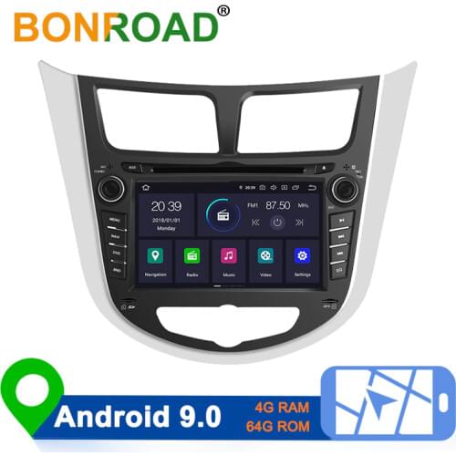 Bonroad 2din 8Core Android 9.0 Car Multimedia Player GPS Navigation stereo receiver For Hyundai Solaris Verna Accent 2010-2016