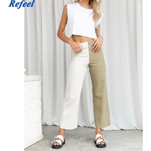 Summer New Patchwork Woman Pants Casual High Waist Straight Trousers Female 2021 Korean Loose New Pantalones de Mujer