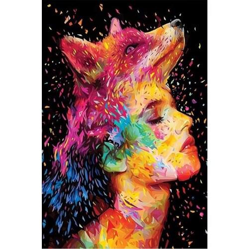 Color Art Woman Fox Diamond Painting Round Square Full Drill Nouveaute DIY Mosaic Embroidery 5D Cross Stitch Portrait Picture