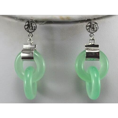Shipping Light Green 925 Sterling Silver Double Circle Fine Jewelry Earring 5.29