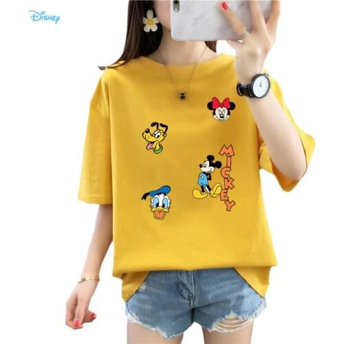 13 Colors S-3XL Oversized Disney Anime Mickey Mouse T Shirt Women 2021 Summer Cotton Minnie Mouse Donald Duck Cute Kawaii Tops