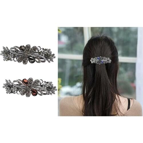 H:HYDE Retro Hair Accessories Women Rhinestone Hairpins Flower Hairclips for Lady Barrettes Crystal The Back Of Head Clip