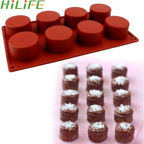 HILIFE DIY Cake Mould Round Silicone Cake Mold 8 Holes 3D Handmade Cupcake Chocolate Biscuit Cake Mold Muffin Cupcake Baking Pan