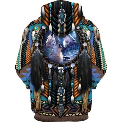 Native Indian Wolf 3D printed hoodie Mens Harajuku fashion hoodie Fall unisex casual hoodie