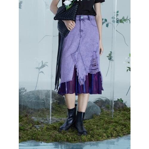 IRINACH369 Spring Summer 2021 Original Design New Arrivals Asymmetrical Patchwork Long Denim Skirt Women