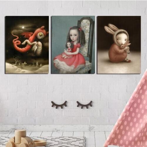 Canvas Paintings Nicoletta Ceccoli Wall Art Doll Poster Girl Prints Fish Home Decor Fairy Tale World Modular Picture For Bedroom