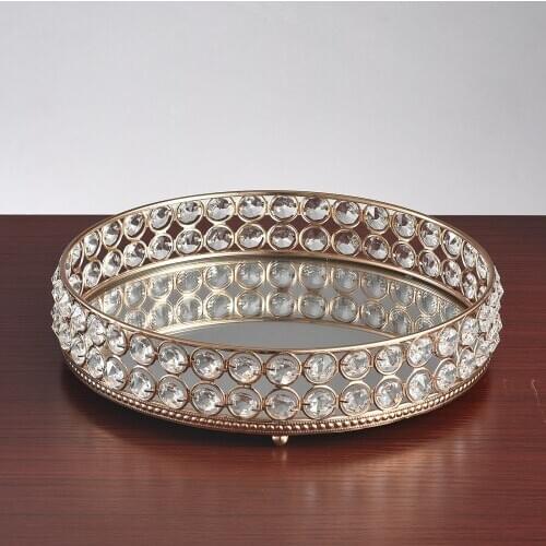 ROUND MIRROR CANDLE TRAY JEWELLED DIAMANTE MIRRORED TRAY CRYSTAL WEDDING CANDLE