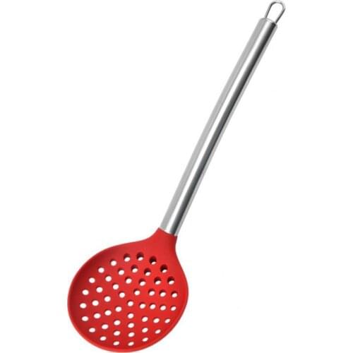 Strainer Spoon Non-Stick Heat-Resistant Stainless Steel Handle Kitchen Utensil Silicone Slotted Skimmer Spoon for Household