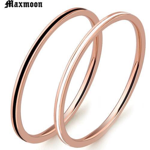 Maxmoon Hot Simple Smooth Wedding Couples Rings Steel Rose Gold Anti-allergyBijouterie for Man or Woman Gift