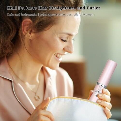 Mini Portable Hair Flat Iron 2 in 1 Cordless Hair Straightener and Curler USB Rechargeable 3 Levels Adjustable Temps