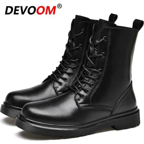 Mens Winter Boots 2020 Work Ankle Snow Boots Leather Shoes Warm Plush Punk Casual Riding Equestr Botas Hombre Tactical Boots 46