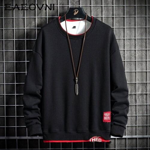 EAEOVNI 2021 New O-Neck Sweatshirt Men Harajuku Casual Sweatshirts Hoodie Hip Hop Streetwear Fashion Male Solid Color Pullover