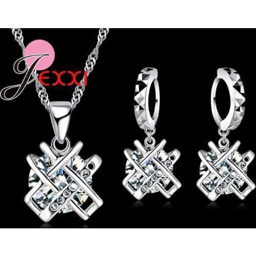 New Round CZ Crystal 925 Sterling Silver Jewelry Sets Necklace And Earring Set Exquisite Ladies Gift For Women Weddiing