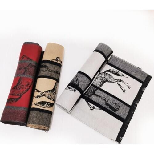 New Style Cashmere Imitation Scarf for Men In Winter. Long Jacquard Scarf with Horse Pattern. Double Sided Warm and Cold Proof