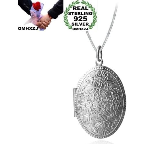 OMHXZJ Wholesale Personality Fashion OL Woman Girl Gift Oval Photo Box 925 Sterling Silver 18KT Gold Charm Pendant Necklace CH50