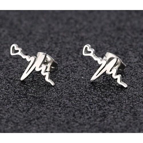 Wholesale 30 pairs/lot Tiny Hollow Heart & Wave Steel Titanium Stud Earrings Cool Fashion Jewelry Gifts for Women Men Girl