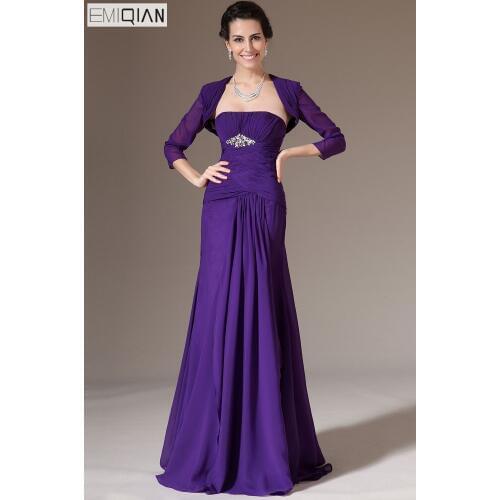 New Mother of the Bride Dress Strapless A-line 2 Pieces Purple Chiffon Formal Evening Gowns with Bolero