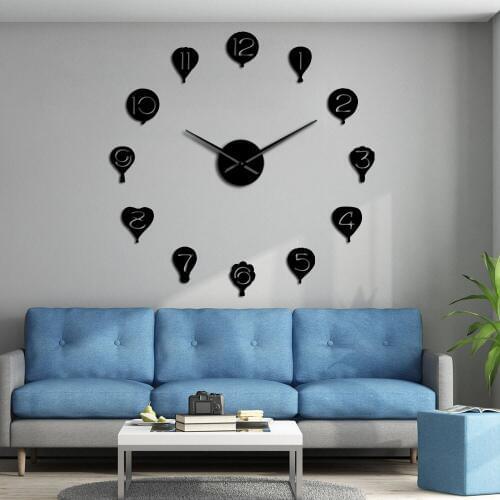 Floating Hot Air Balloon Wall Art DIY Giant Wall Clock Kid Room Nursery Silent Movement Decorative Frameless Large Wall Watch