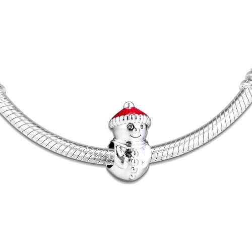 Fits for Pandora Charms Bracelets Snowman & Christmas Hat Beads 100% 925 Sterling Silver Jewelry Free Shipping