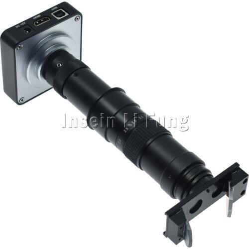 38MP 2K 1080P HDMI USB Industry Video Microscope Camera+2D 3D Side Face Adjustable Large Field of View 10-180X Zoom C-mount Lens