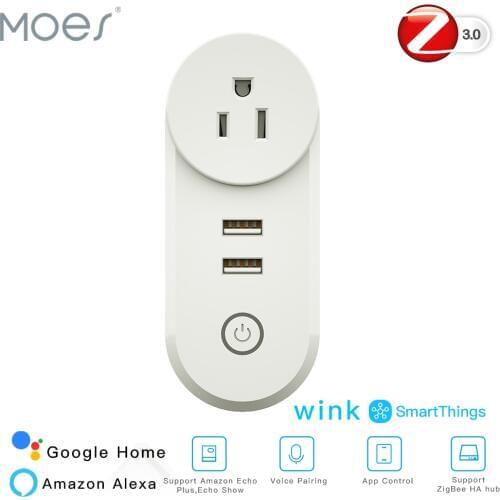 US ZigBee3.0 Dual USB Wireless Socket Plug SmartThings App Remote Control Echo Plus Voice Control Work with Alexa Google Home