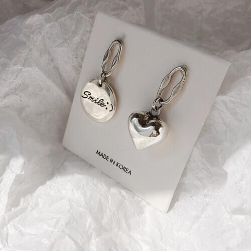 S925 Sterling Silver Earrings For Women Retro Asymmetric Love Smile Letter Earrings Jewelry Wholesale
