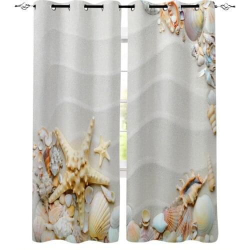 Beach Sand Waves Starfish Shell Conch Blackout Curtains For Living Room Bedroom Window Treatment Blinds Drapes Kitchen Curtains