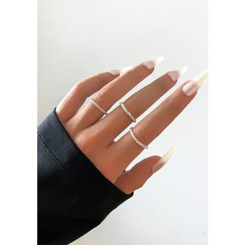 Stillgirl 3Pcs Vintage Sparkling Rings for Women Metal Silver Color Trendy Simple Chains Anillo Kpop Female Gift Fashion Jewelry